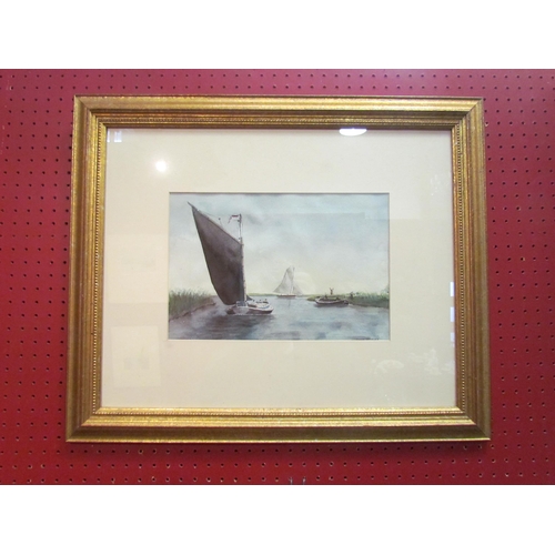 4088 - DAVID MORGAN: A watercolour of Norfolk Wherry on the Broads, signed lower right, gilt framed and gla... 