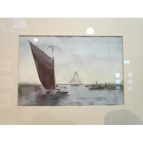 4088 - DAVID MORGAN: A watercolour of Norfolk Wherry on the Broads, signed lower right, gilt framed and gla... 