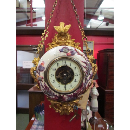 4095 - A hanging wall clock by Eugene Farcot, serial number 63530 (circa 1885). Circular cream porcelain ca... 