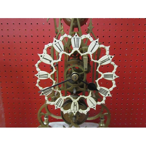 4115 - A skeleton clock on marble plinth under glass dome, with key and pendulum, 44cm tall x 27cm wide x 1... 