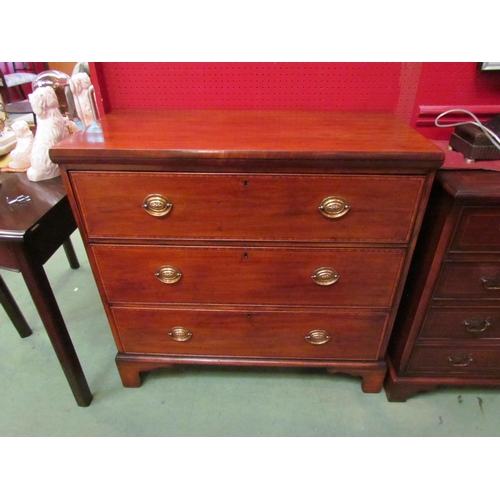 4117 - A 19th Century crossbanded mahogany chest of three graduating long drawers over bracket feet, 90cm t... 