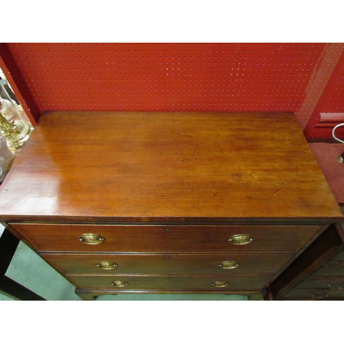 4117 - A 19th Century crossbanded mahogany chest of three graduating long drawers over bracket feet, 90cm t... 