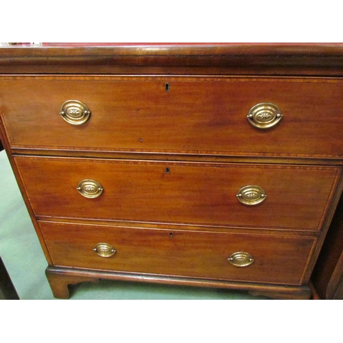 4117 - A 19th Century crossbanded mahogany chest of three graduating long drawers over bracket feet, 90cm t... 