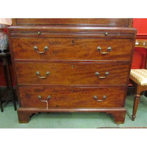 4125 - A George III mahogany gentleman's chest on chest with brushing slide, Greek key dentil cornice, cham... 