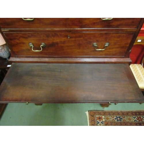 4125 - A George III mahogany gentleman's chest on chest with brushing slide, Greek key dentil cornice, cham... 