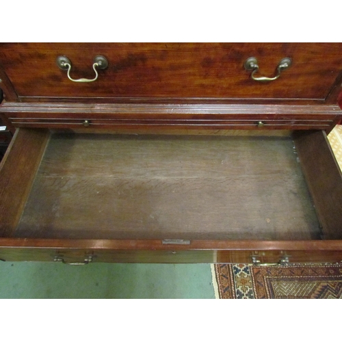 4125 - A George III mahogany gentleman's chest on chest with brushing slide, Greek key dentil cornice, cham... 