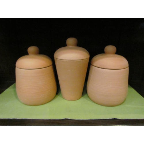 4129 - Three lidded terracotta pots