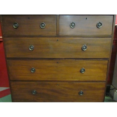 4141 - A Victorian mahogany chest of two short over three graduated long drawers, turned supports, 118cm ta... 