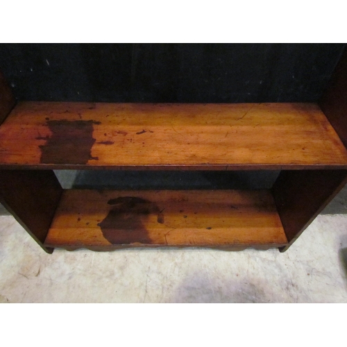 4145 - A Victorian three tier pine wall shelf with fretwork decoration, 56cm tall x 48cm wide x 13cm deep