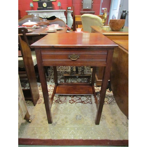 4179 - A circa 1900 walnut writing table/desk with single frieze drawer on square legs joined by stretchers... 