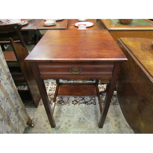 4179 - A circa 1900 walnut writing table/desk with single frieze drawer on square legs joined by stretchers... 