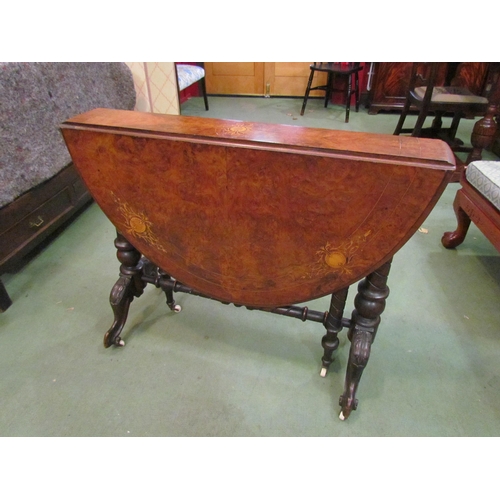 4181 - A Victorian walnut Sutherland table, burr walnut top, original ceramic castors, some areas a/f