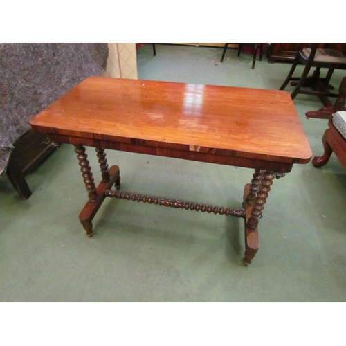 4182 - A Victorian side table, bobbin supports and stretcher, 66cm tall x 90cm long x 47cm deep