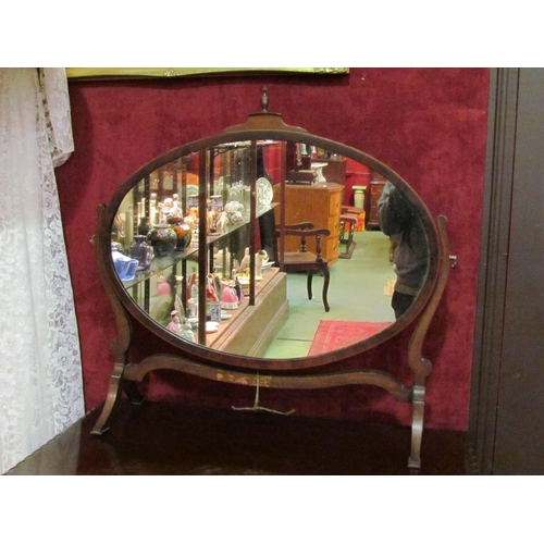 4195 - An Edwardian mahogany oval dressing table mirror, finial top, total 63cm tall          (E)    £20-30