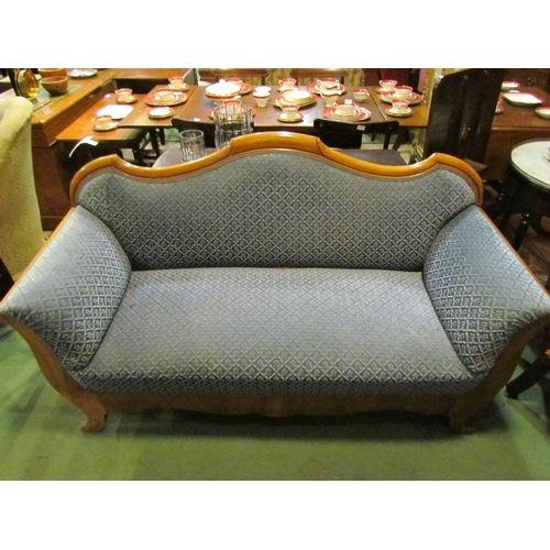 4159 - An Art Deco era walnut settee, pale blue upholstery, 96cm tall x 170cm long x 63cm deep