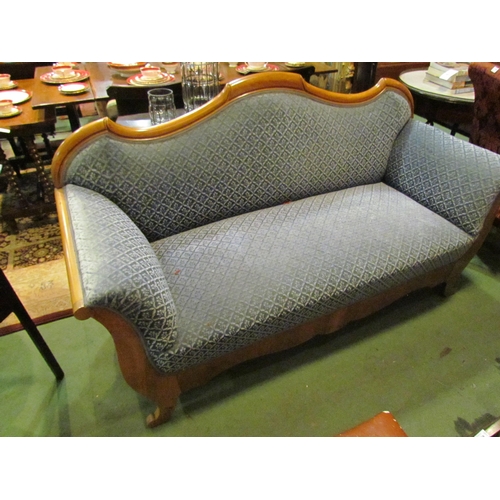 4159 - An Art Deco era walnut settee, pale blue upholstery, 96cm tall x 170cm long x 63cm deep