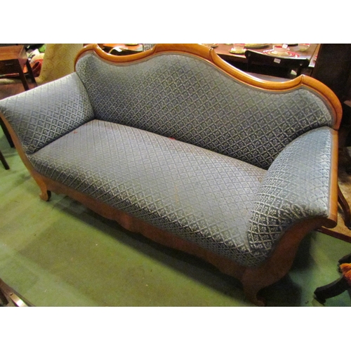 4159 - An Art Deco era walnut settee, pale blue upholstery, 96cm tall x 170cm long x 63cm deep