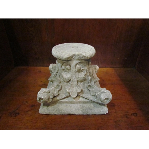 4212 - A stone capitol, 14cm tall x 16cm wide x 16cm deep, a/f