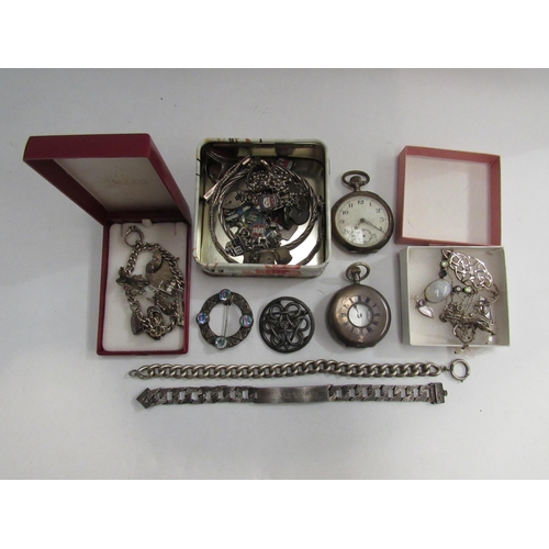 4357 - A quantity of mostly silver and 925 items including fob watches, charm bracelet, necklaces, earrings... 