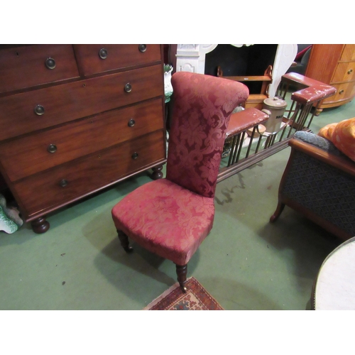 4167 - A circa 1850 mahogany prie-dieu chair with pink patterned upholstery over turned and tapering legs o... 