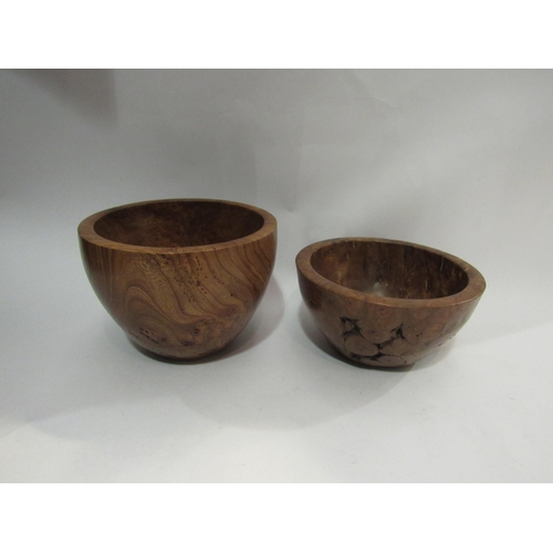 4183 - Two burr elm turned wood bowls, 17cm diameter, tallest 13cm