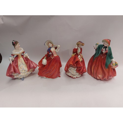 4154 - Four Royal Doulton ladies; Autumn Breezes, Southern Belle, Top O' the Hill and Lady Charmian