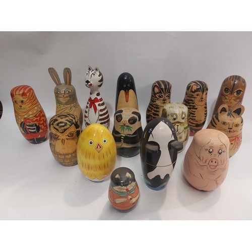 4214 - Fifteen Russian dolls of animal design including panda, pig, penguin, etc