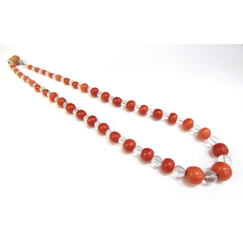 8300 - A Victorian coral and rock crystal bead necklace, 55cm long