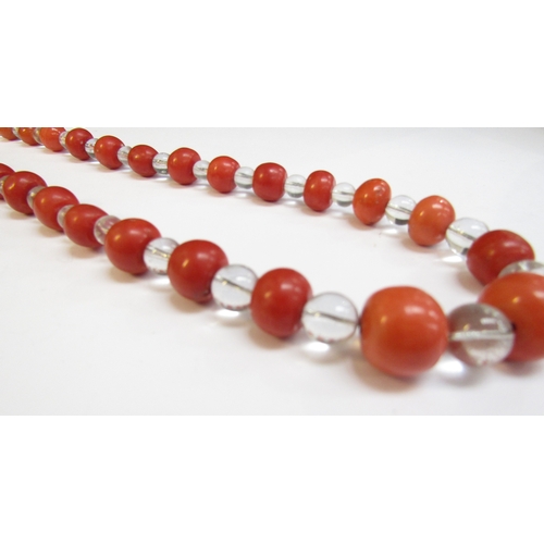 8300 - A Victorian coral and rock crystal bead necklace, 55cm long