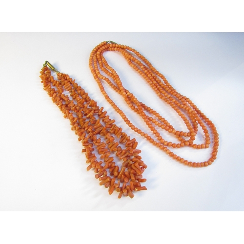 8315 - A branch coral necklace, 36cm long and a coral bead necklace, 160cm long   (E) £50-70