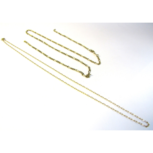 8322 - Two gold necklaces one 40cm long, 9k, one broken, 6g