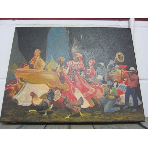 1132 - An oil on canvas of African party scene, 35cm x 46cm