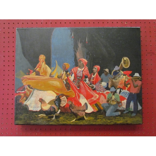 1132 - An oil on canvas of African party scene, 35cm x 46cm