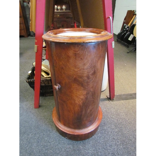 1137 - A Victorian mahogany cylinder pot cupboard with marble top, 71cm tall x 40cm diameter