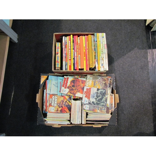 1478 - Two boxes of books including War and Battle magazines, various annuals including Rupert, Beano, etc