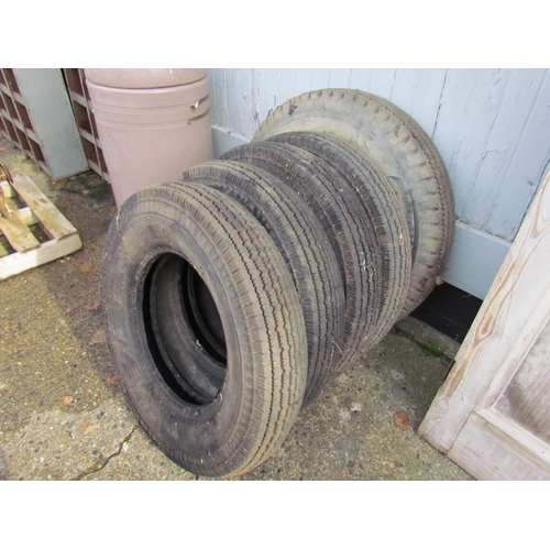 9004A - A set of four new/old stock Dunlop vintage car tyres (7.00-17) and another (5)