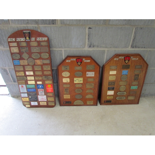 9010 - Three boards of mounted Rover and car show plaques