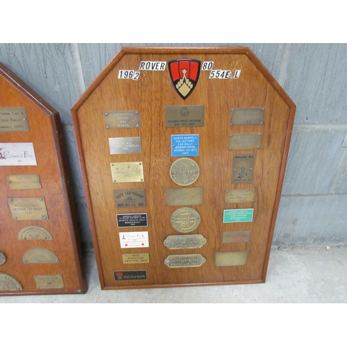 9010 - Three boards of mounted Rover and car show plaques