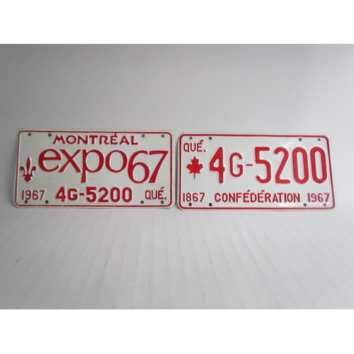 9011 - Two reproduction pressed tin number plates - Montreal EXPO 67