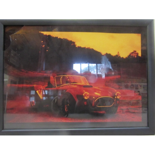 9016 - Two framed and glazed AC Cobra photographs from dealerships. Frame sizes 45cm x 34cm and 51cm x 41cm