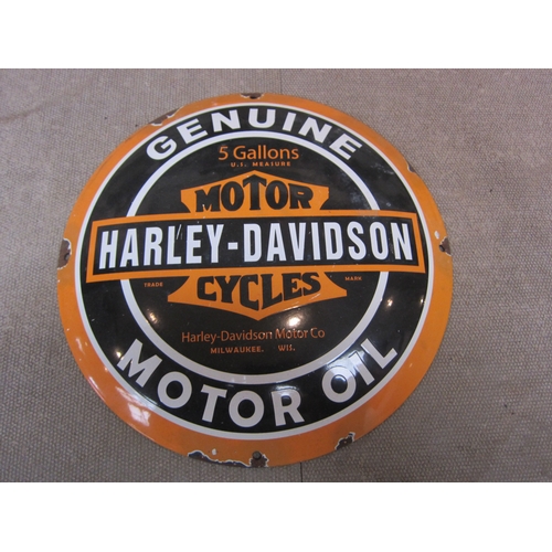 9019 - A reproduction circular convex Harley Davidson enamel sign 