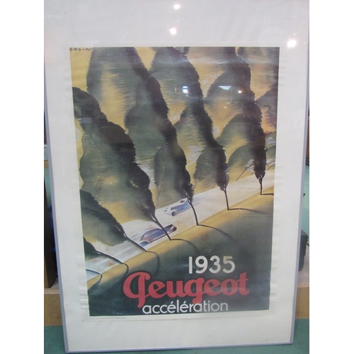 9033 - A framed and glazed reproduction 1935 Peugeot Acceleration poster, frame size 70cm x 100cm