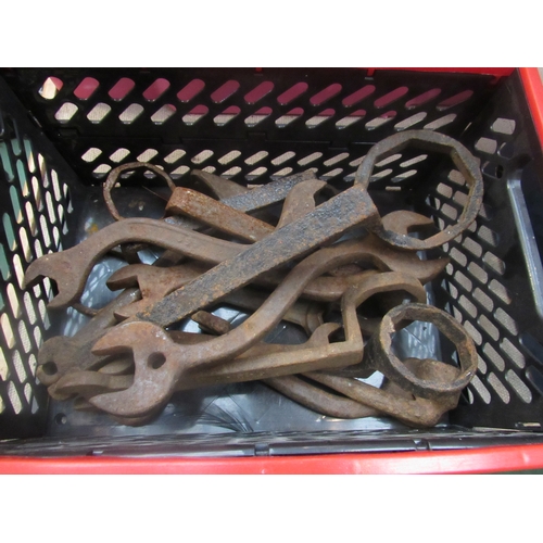 9104 - A box of vintage tractor spanners