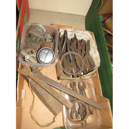 9116 - A box of Imperial spanners, pliers and a quantity of mixed gauges