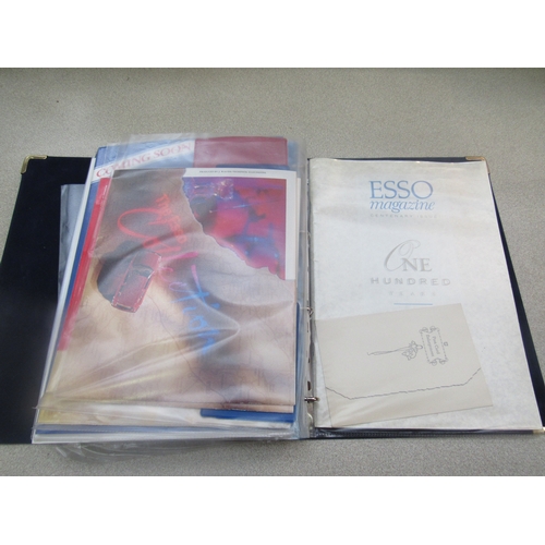 9134 - A folder containing various Esso related ephemera including Annual Dinner Menus from the 1950's, Ang... 