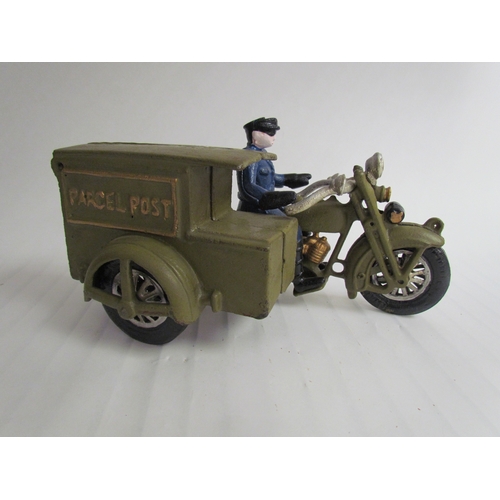 9210 - A cast reproduction Parcel Post Rider on motorcycle with sidecar