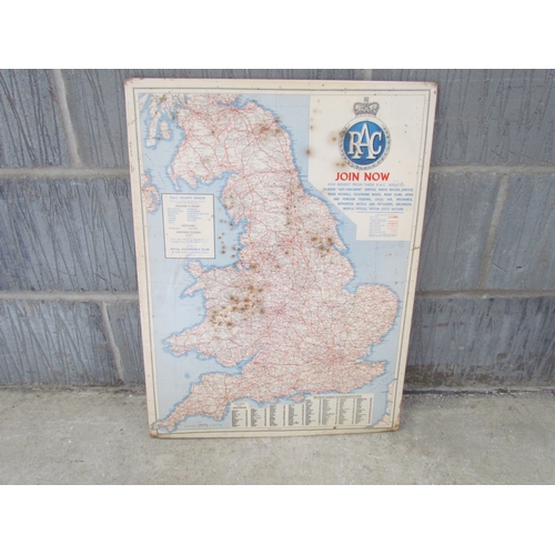 9247 - An RAC map of Great Britain mounted on tin 'Join Now'. 45.5cm wide x 60cm tall