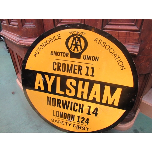 9249 - A circular tin sign made up with stickers to look like an Automobile Association sign, 74cm diameter