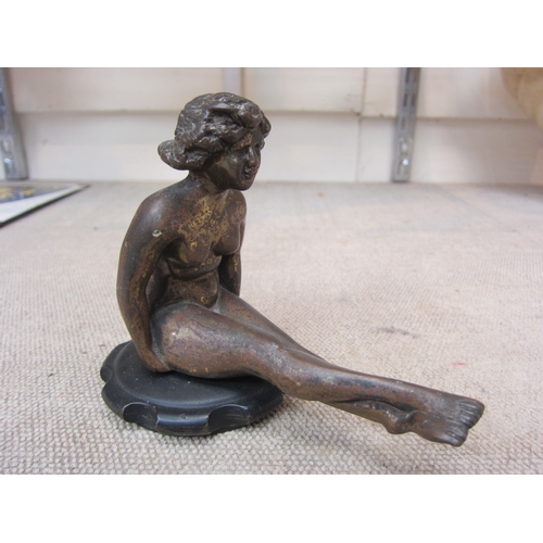 9274 - A bronze car radiator mascot circa 1900-1930, in the form of a seated naked lady