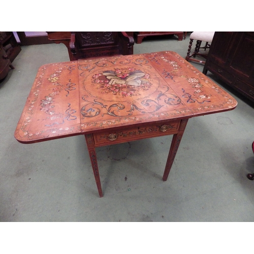 7756 - A 19th Century folk art style drop-flap table with painted top, musical instrument and floral detail... 